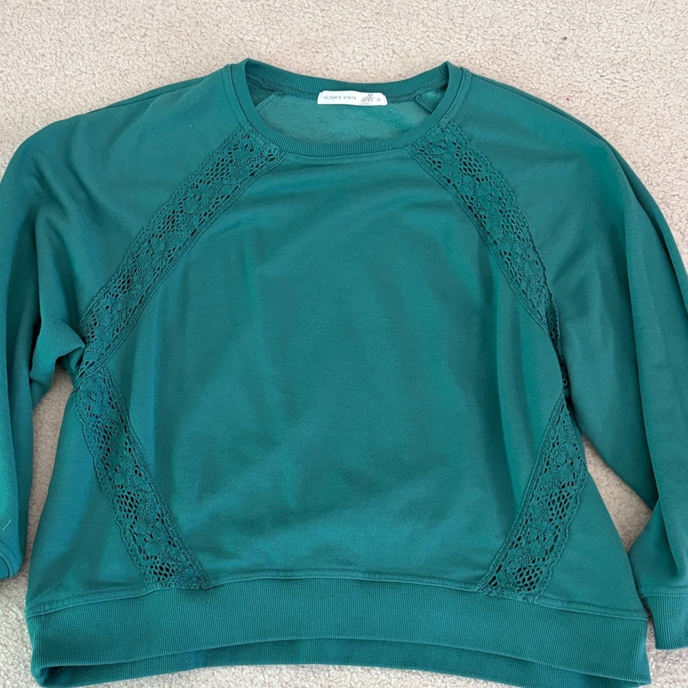 Altar’s State Teal Lace Detail Sweatshirt